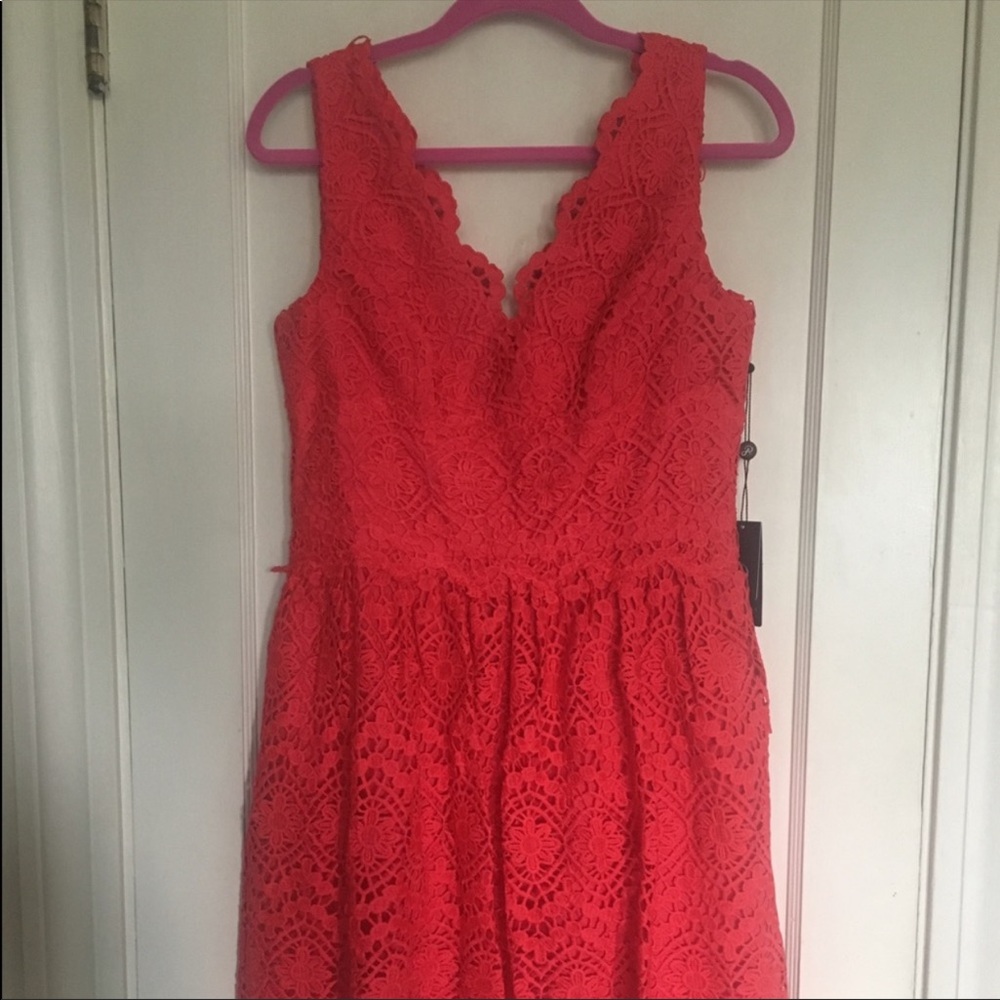 Adrianna Papell coral lace dress
